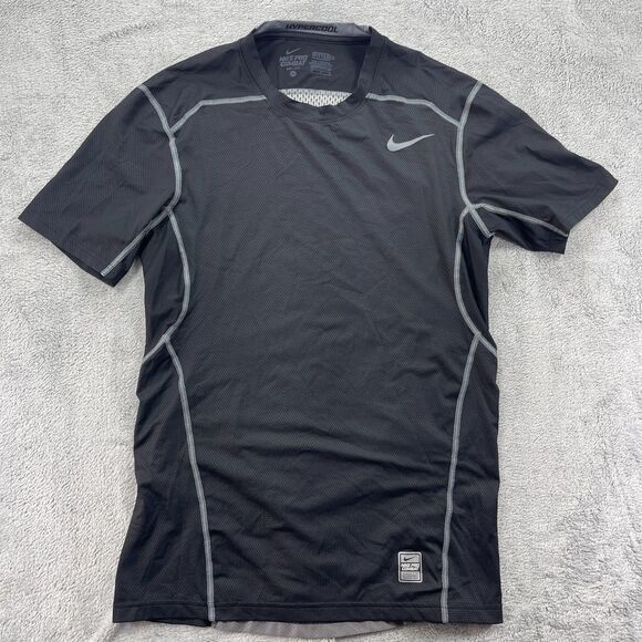 Nike Dri Fit Pro Combat Hypercool Fitted Mesh Shirt Mens M Black Gray Stretch - Picture 1 of 10